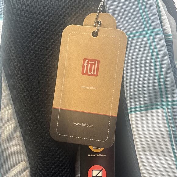 FUL Backpack w Padded Laptop Cushion Sleeve Pockets Green & Gray Plaid - NEW - Picture 7 of 10